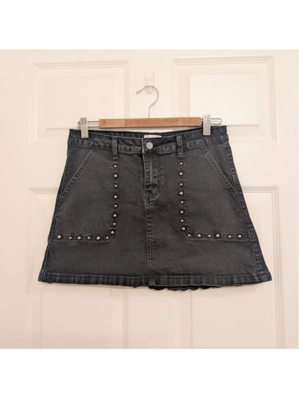 Women's Revolve Superdown Mona Studded Mini Skirt in Black Wash Med Steampunk - Picture 3 of 9